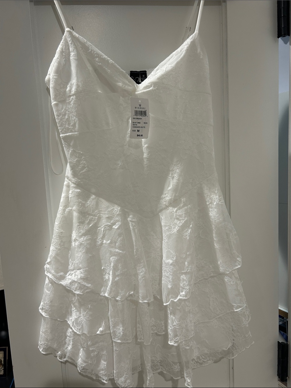 Windsor White Strapless Tiered Lace Dress